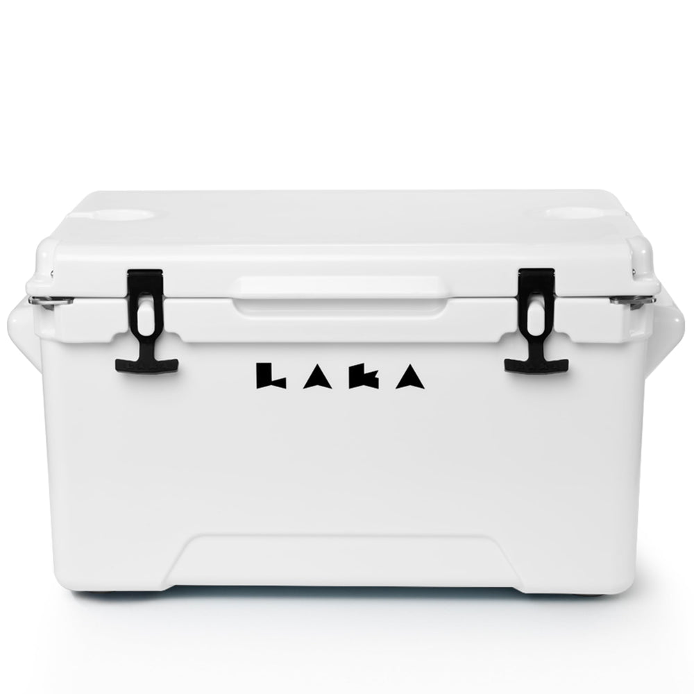 Laka 45 Qt cooler white front view, durable outdoor use for beach trips