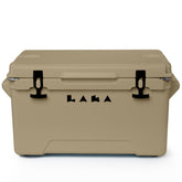 LAKA 45 Qt tan cooler front view showing cooling potential for beach trips