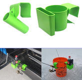 Lakco Bright Green Fishing Rod and Phone/Drink Holder attached to a sled