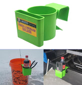 Lakco Ice House Sled & Bucket Holder mounted on a fishing sled holding a phone and drink