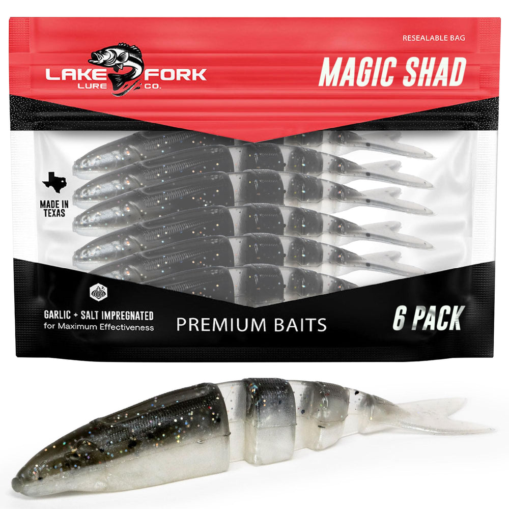Lake Fork Live Magic Shad Smoked Pearl swimbait in motion to attract trophy bass