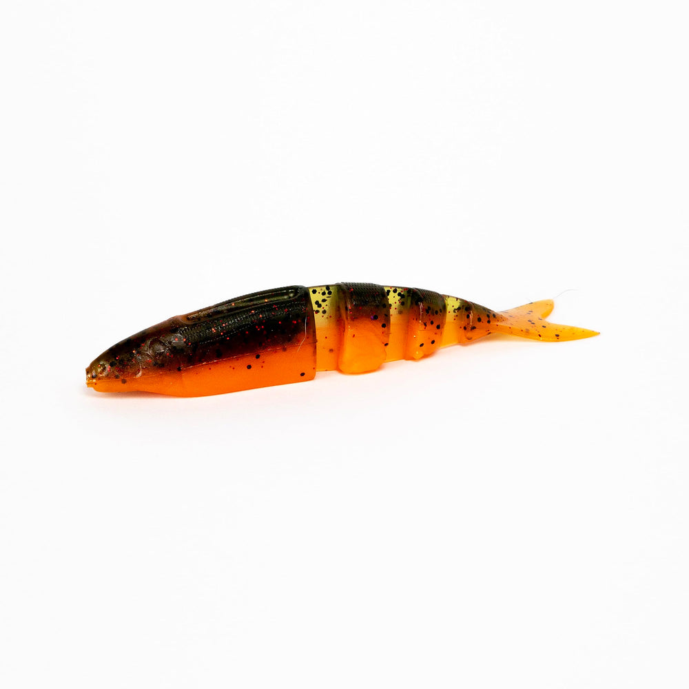 Lake Fork Trophy Lures Live Magic Shad Sun Perch 4.5in front view, lifelike swim action