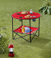 The Lakeside Collection portable folding picnic table red top for easy outdoor dining.