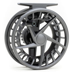 LAMSON Liquid 5Plus S-Series reel drag knob close-up for smooth adjustments.