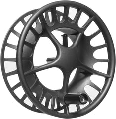 LAMSON Liquid Smoke spool closeup showing durable aluminum finish for quick line pickup.