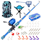 Lanaak kids beginner's fishing pole with camo blue backpack