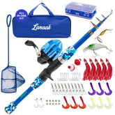 Lanaak kids fishing pole blue extended for easy casting by beginners