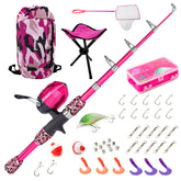 Lanaak kids fishing pole camo pink with carrying bag