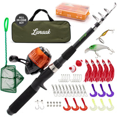 Lanaak Kids fishing pole rod - 65-inch telescopic design for easy travel and kid-friendly casting.