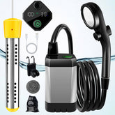 LanBlu portable shower heater assembly delivers quick warm water on demand.