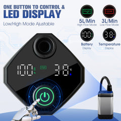 LanBlu portable shower LED display shows temperature and battery at a glance.