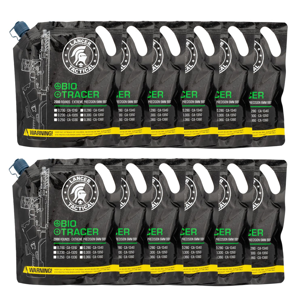 Lancer Tactical green glow 0.20g tracer BBs for outdoor MilSim, 2000 rounds in a 12-pack