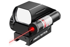 Lancer Tactical holographic reflex scope front view highlights rugged build for field use.
