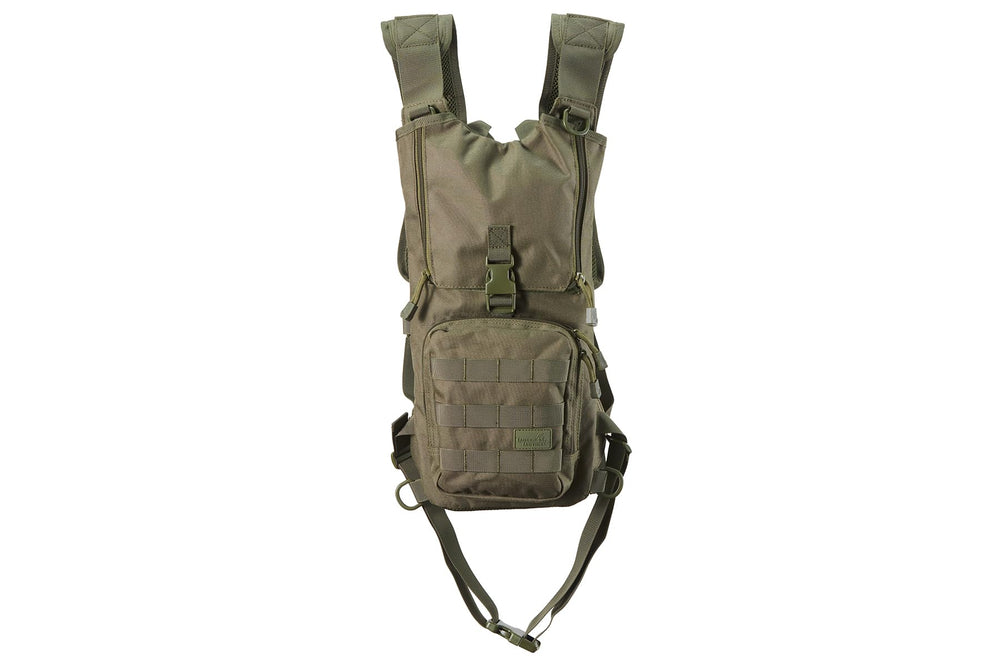 Lancer Tactical OD green hydration backpack, front view showing compact and durable design.