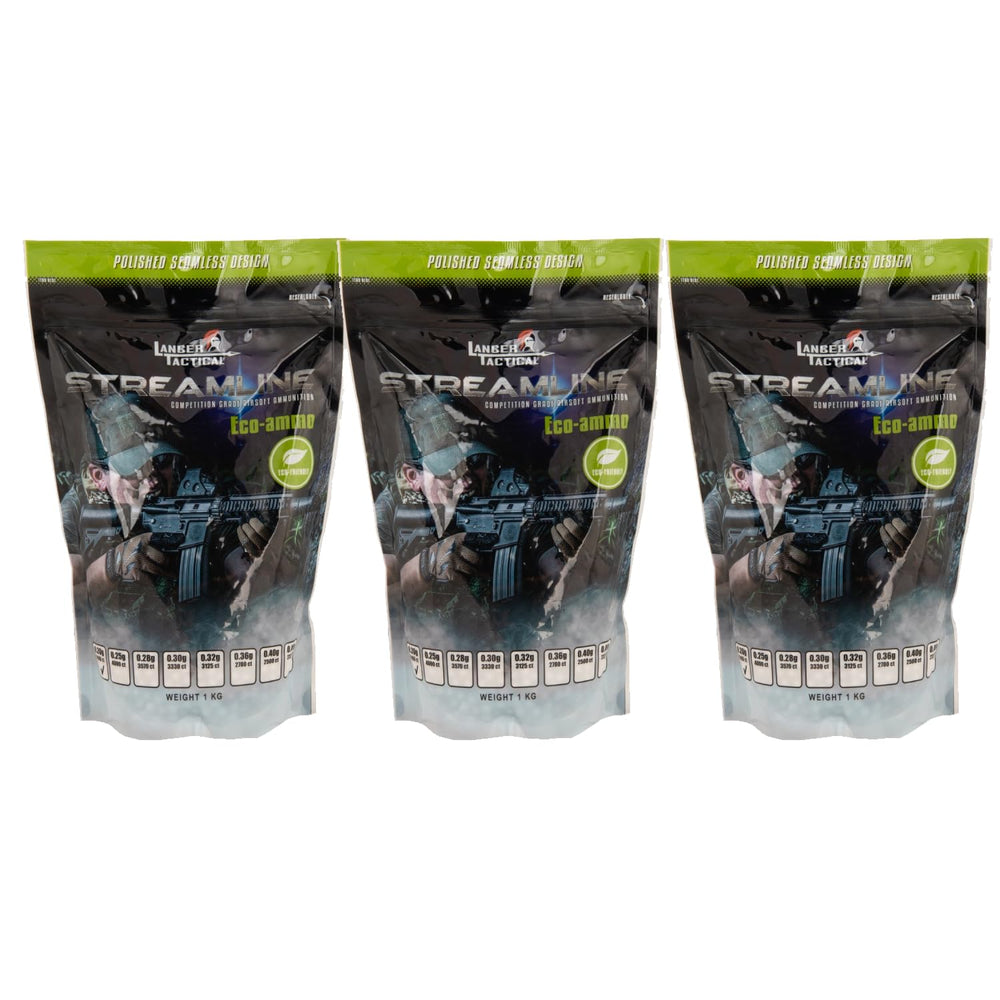 Lancer Tactical outdoor white BBs 3-pack packaging shows durable, field-ready ammo.