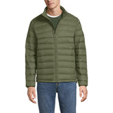 Lands' End Mens Wanderweight Down Jacket River Stone Green front view showcases versatile warmth for daily wear.