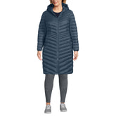 Lands' End packable chevron wanderweight coat front view offers lightweight warmth for travel days.
