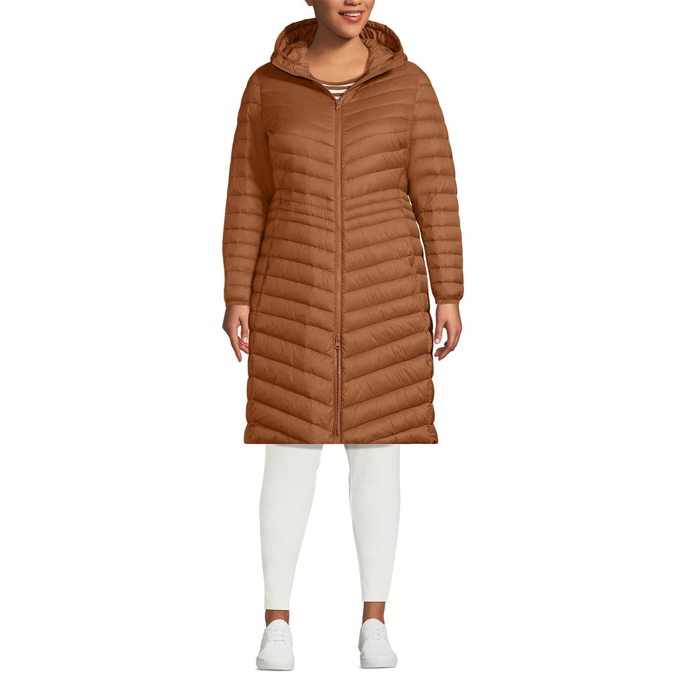 Lands' End women's packable chevron wanderweight down coat front view warm for chilly commutes