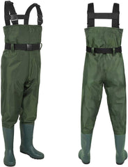 LANGXUN chest waders kids muddy pond demo demonstrating waterproof protection keeps them dry