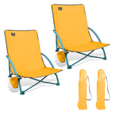 LANMOUNTAIN 2-pack low beach chair front view with carry bag for easy transport.