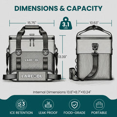 LARCOOL soft cooler close-up nylon material highlights rugged, lightweight construction for outdoor adventures