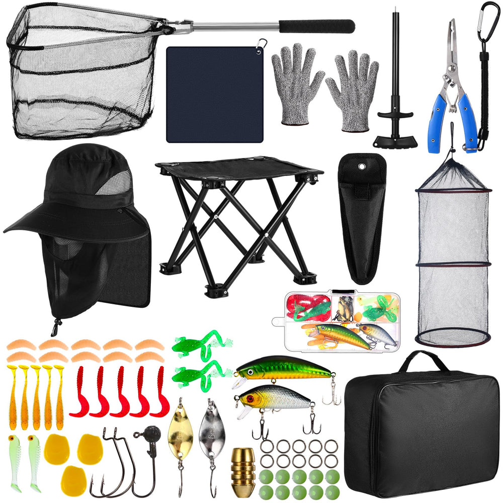 Lasnten fishing tool kit bag with tools secured for travel convenience.