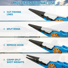 Spring-loaded, one-handed use fishing pliers