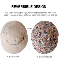 Reversible hat with floral interior pattern