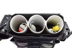 Front pocket with organized compartments for diamond jigs, spoons, bucktails