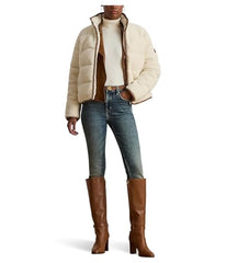 Lauren Ralph Lauren Teddy Puffer Cream texture closeup highlights soft fleece interior for cozy warmth