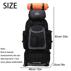 Lawaia 90L hiking backpack top view showing large mouth opening for quick access.