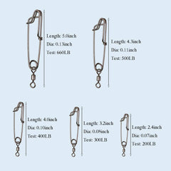 Close-up of stainless steel longline snap clips with rolling swivel