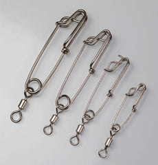 Five clips laid out showing sizes from 2.4 to 5.0 inches with rolling swivel