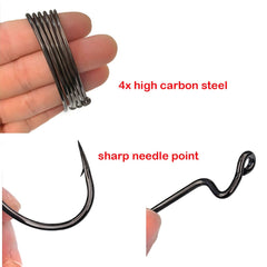 Black high carbon steel offset worm hook size 6/0