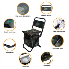 LEADALLWAY fishing chair camouflage backrest provides comfortable support.