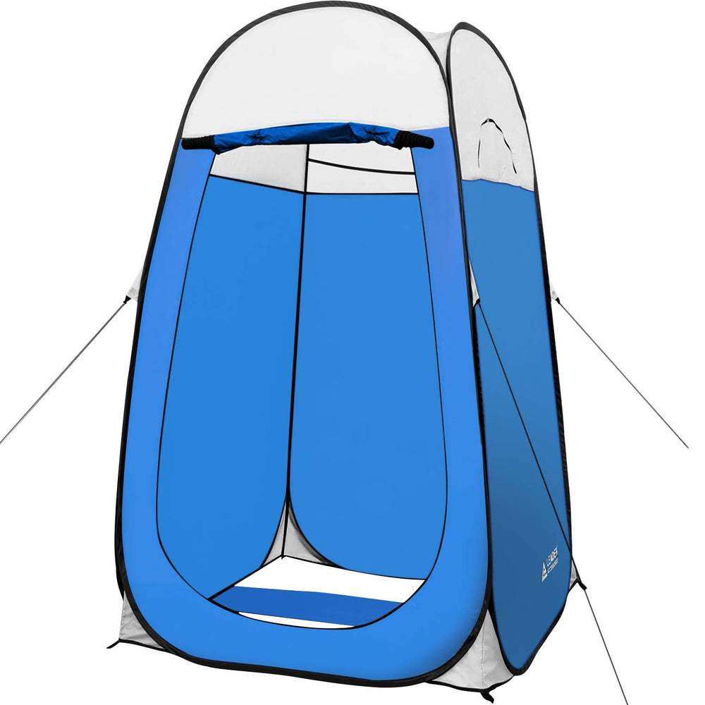 Leader Accessories pop up shower tent front view in blue for instant outdoor privacy