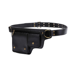 Leather Utility Belt Bag with brass hardware offers secure closure and Renaissance style