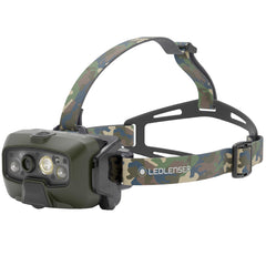 Ledlenser HF8R Core RGB headlamp in camo for stealth lighting during night hikes
