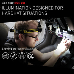 Ledlenser iH8R helmet mount kit enables secure hard hat attachment for mobility.