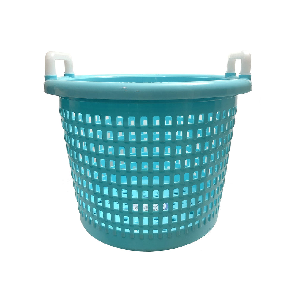 LEE FISHER SPORTS heavy-duty fish basket in aqua blue with handle for durable outdoor use.