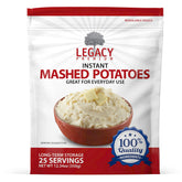 Legacy Essentials freeze-dried mashed potatoes pouch for long-term storage and quick meals.