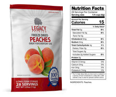 Legacy Premium freeze-dried peaches used as a hiking-friendly snack.