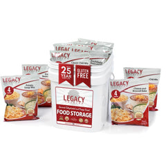 Legacy Premium gluten-free 60-serving bucket front for quick emergency meals