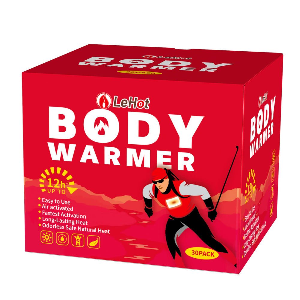 Lehot hot body warmers pack display with 30 patches ready for outdoor use
