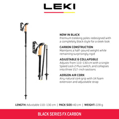 LEKI Black Series FX collapsed sections ready for compact storage during travel