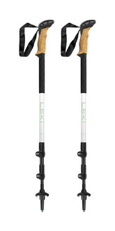 LEKI Cressida Cork Lite aluminum trekking poles provide durable support on rugged trails.