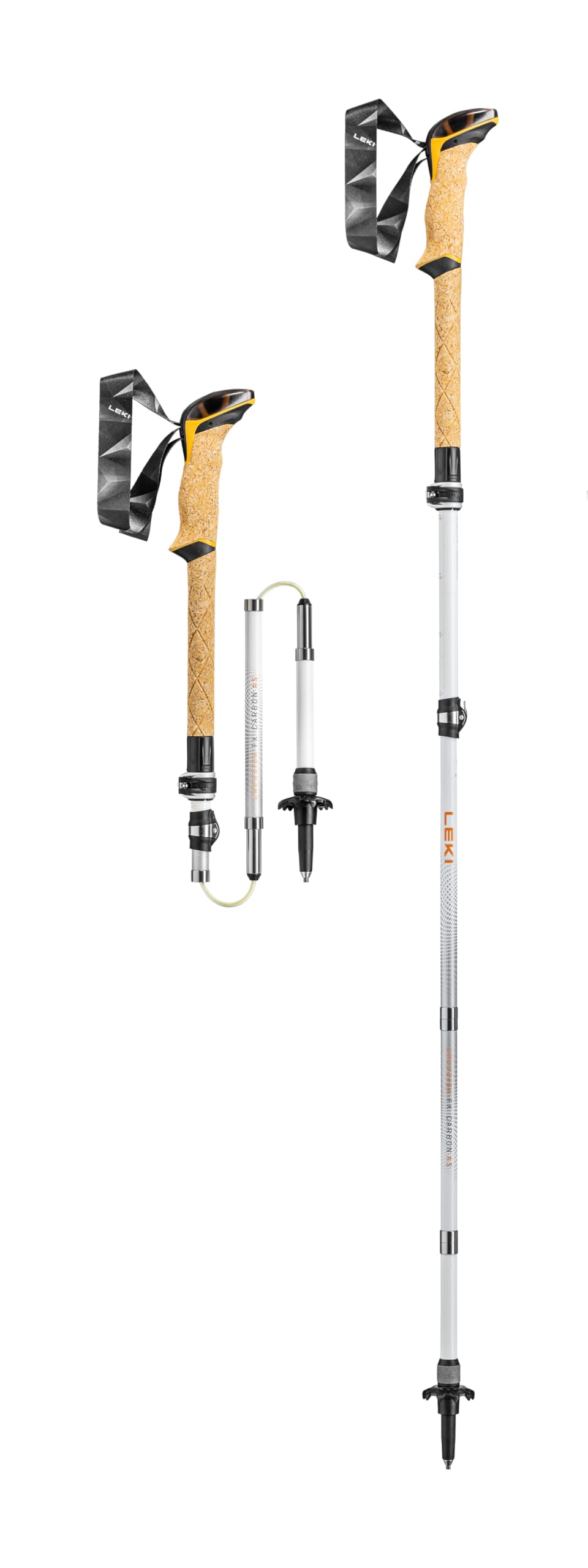 LEKI Cressida FX carbon AS pole with extended grip for all-day comfort on trails.
