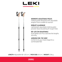 LEKI Jannu speed-lock-plus system enables quick length changes on trail.