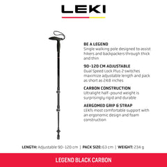 LEKI Legend carbon pole with Aergomed grip for comfortable, secure handhold on long hikes