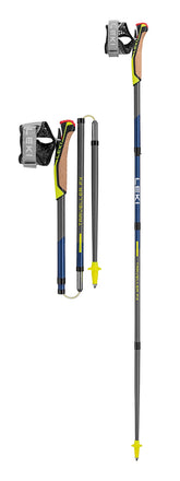 LEKI Traveller FX.One carbon trekking poles extended for rugged trails.